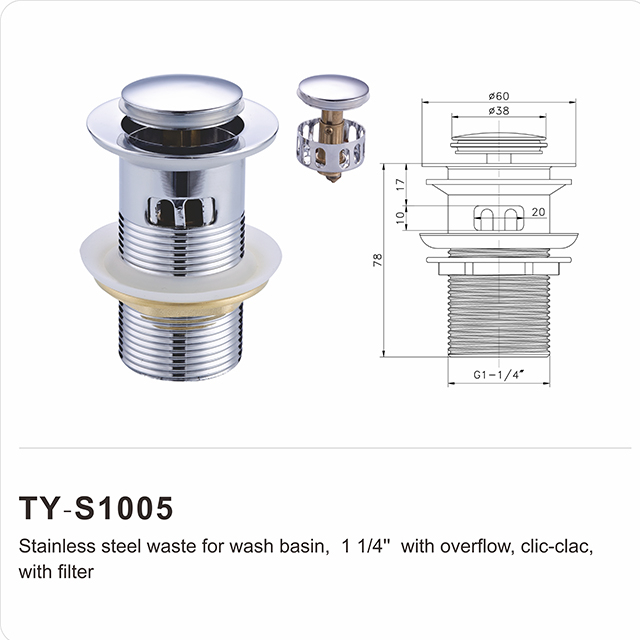 Desagüe emergente antiobstrucción para lavabo con cesta, 32 mm 