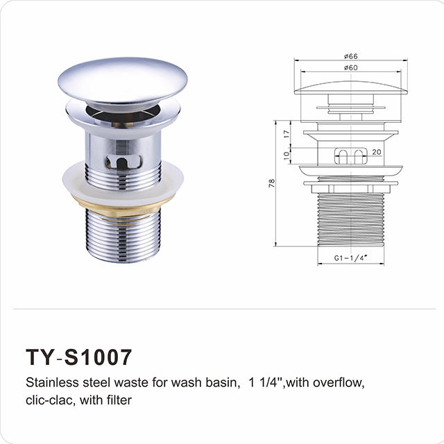 Desagüe emergente antiobstrucción para lavabo con cesta, 32 mm 
